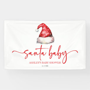 Santa Baby Red Hat Christmas Holiday Baby Shower Banner