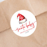 Santa Baby Red Hat Christmas Holiday Baby Shower Classic Round Sticker<br><div class="desc">These are Santa Baby Red Hat Christmas Holiday Baby Shower Party Favor Stickers!</div>