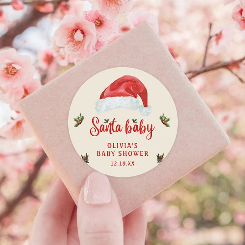 Santa Baby Red Hat Christmas Holiday Baby Shower Classic Round Sticker