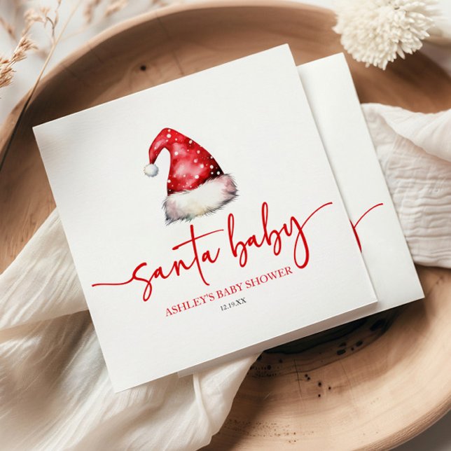 Santa Baby Red Hat Christmas Holiday Baby Shower Napkins (Creator Uploaded)