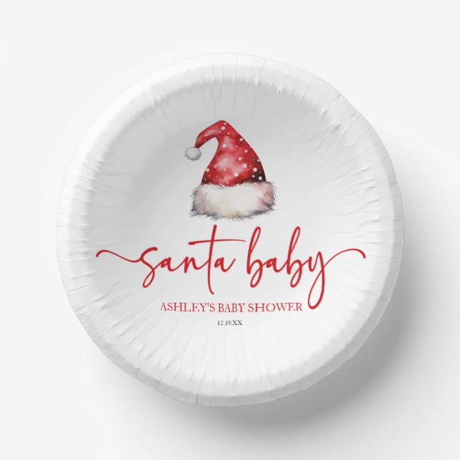 Santa Baby Red Hat Christmas Holiday Baby Shower Paper Bowls (Front)