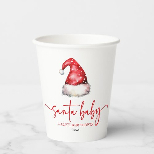 Santa Baby Red Hat Christmas Holiday Baby Shower Paper Cups