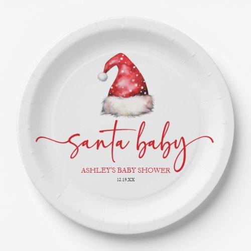 Santa Baby Red Hat Christmas Holiday Baby Shower Paper Plates