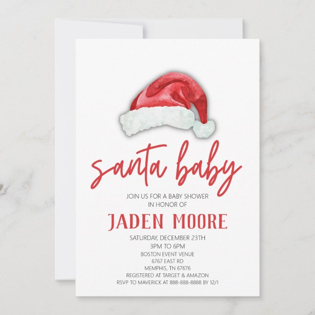 Santa Baby Red Hat Christmas Shower Invitation (Front)