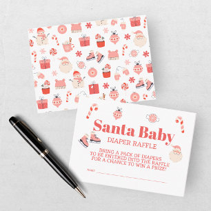 Santa Baby Red Pink Baby Shower Diaper Raffle Enclosure Card