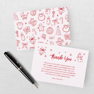 Santa Baby Red Pink Baby Shower Thank You Card