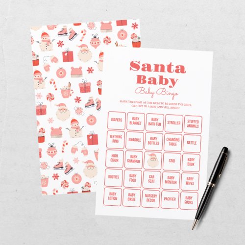 Santa Baby Red Pink Christmas Baby Shower Bingo