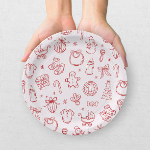 Santa Baby Red Pink Christmas Baby Shower Paper Plates