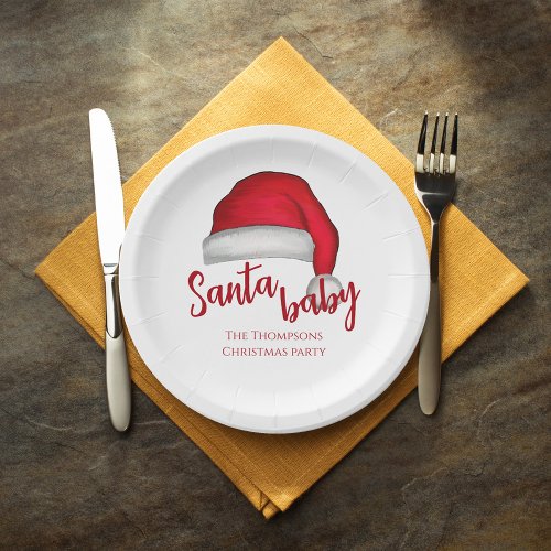 Santa Baby Red Simple Traditional Christmas  Paper Plates
