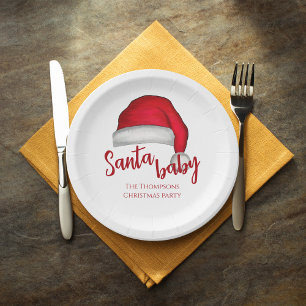 Santa Baby Red Simple Traditional Christmas Paper Plates