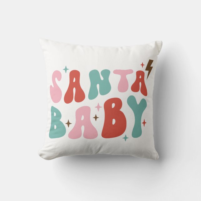 Santa Baby Retro Christmas Throw Pillow (Front)