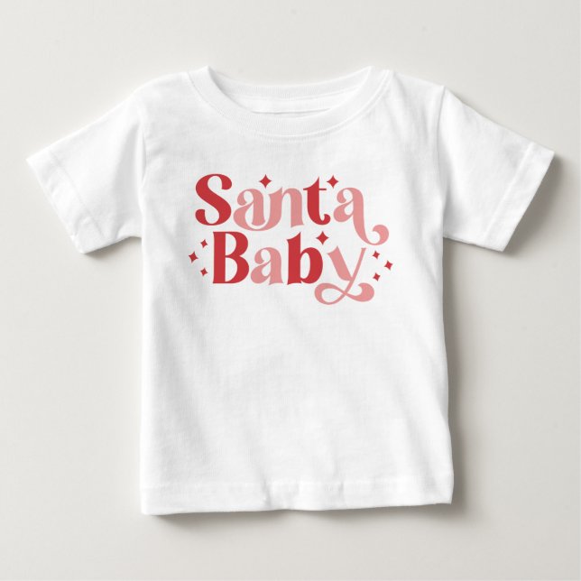 Santa Baby - Retro Christmas Typography Baby T-Shirt (Front)