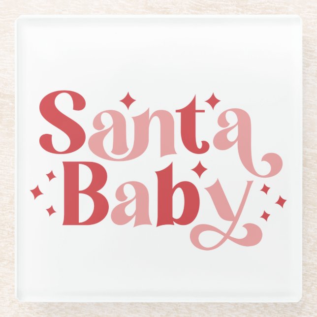 Santa Baby - Retro Christmas Typography Glass Coaster (Front)