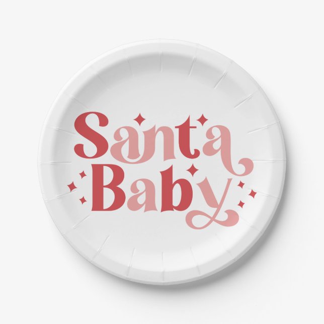 Santa Baby - Retro Christmas Typography Paper Plates (Front)