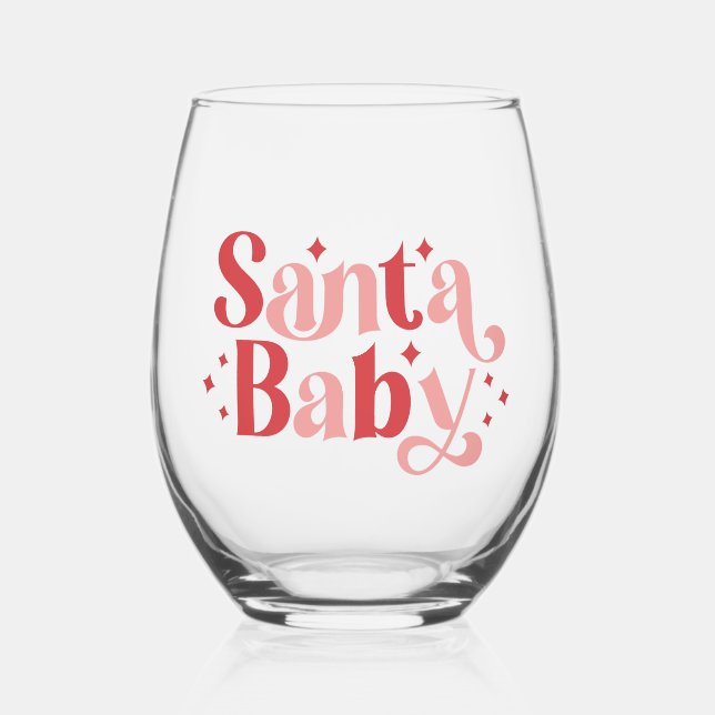 Santa Baby - Retro Christmas Typography Stemless Wine Glass (Front)