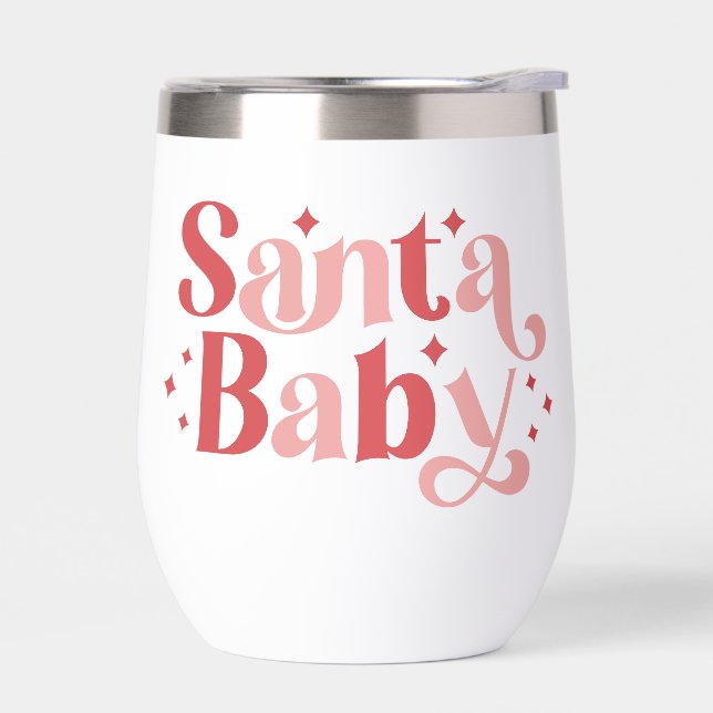 Santa Baby - Retro Christmas Typography Thermal Wine Tumbler (Left)
