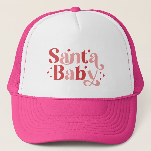 Santa Baby - Retro Christmas Typography Trucker Hat (Front)