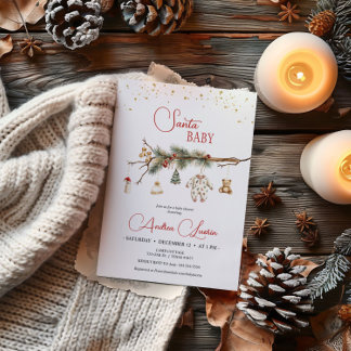 Santa Baby Rustic Winter Greenery baby shower Invitation
