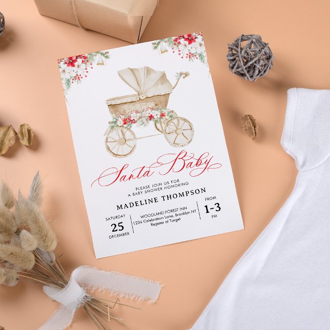 Santa Baby Script Christmas Stroller Baby Shower Invitation (Creator Uploaded)