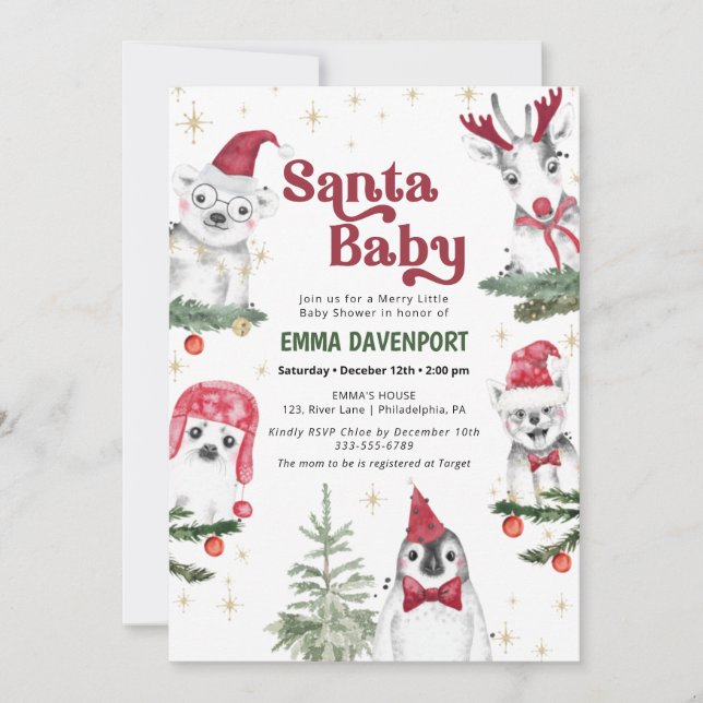 Santa Baby Shower Animals Winter Invitation (Front)