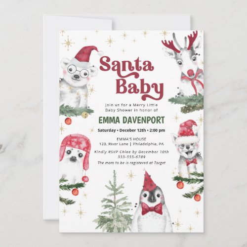 Santa Baby Shower Animals Winter Invitation