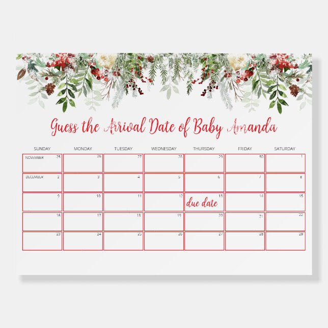Santa Baby Shower Baby Due Date Calendar Game Foam Board (Front)