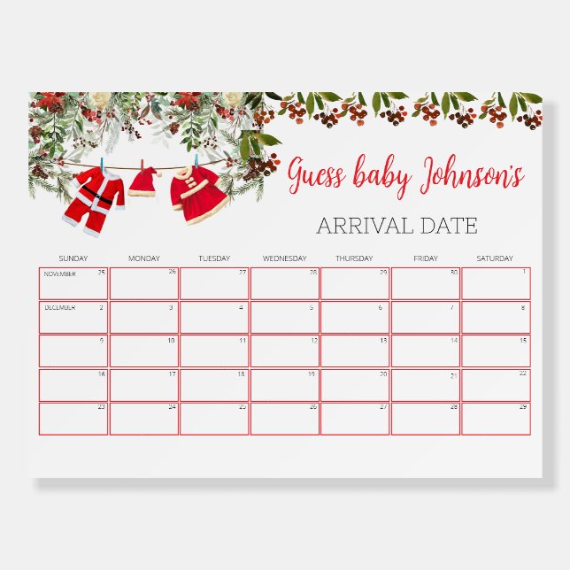 Santa Baby Shower Baby Due Date Calendar Game Foam Board (Front)