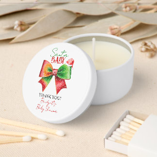Santa Baby shower bow and Santa hat Christmas Mini Candle Favors