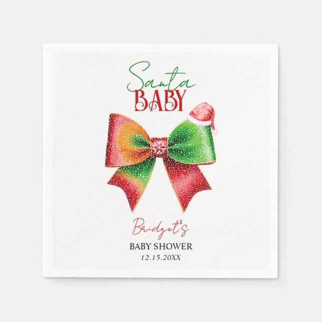 Santa Baby shower bow and Santa hat Christmas Napkins (Front)