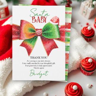 Santa Baby shower bow and Santa hat Christmas Thank You Card