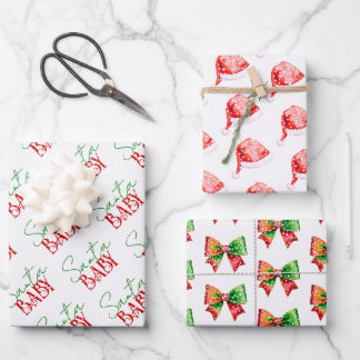 Santa Baby shower bow and Santa hat Christmas Wrapping Paper Sheets