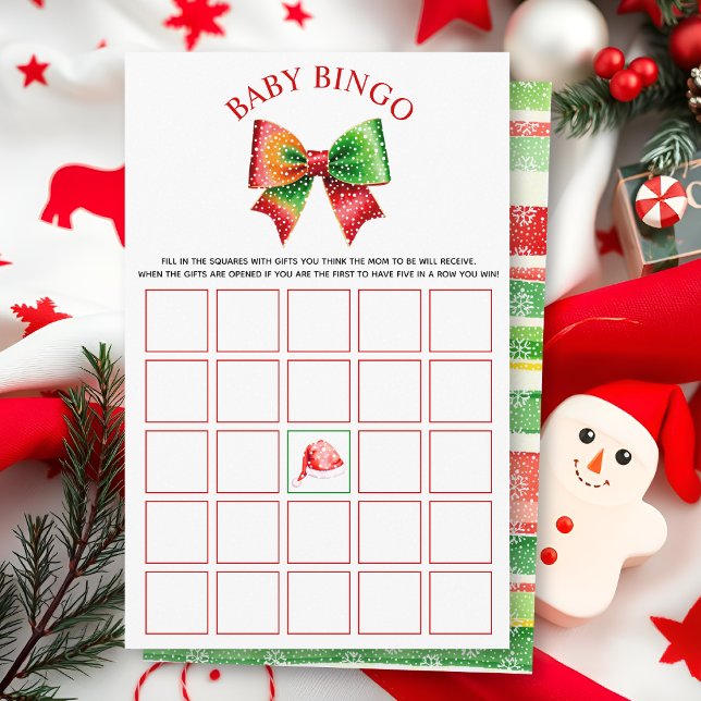 Santa Baby shower bow, Santa hat Baby Bingo game Flyer (Creator Uploaded)