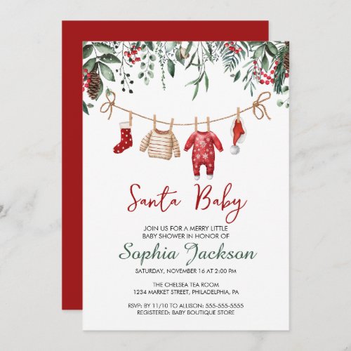 Santa Baby Shower Christmas Baby Clothes Winter Invitation