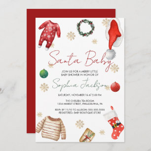 Santa Baby Shower Christmas Baby Clothes Winter Invitation