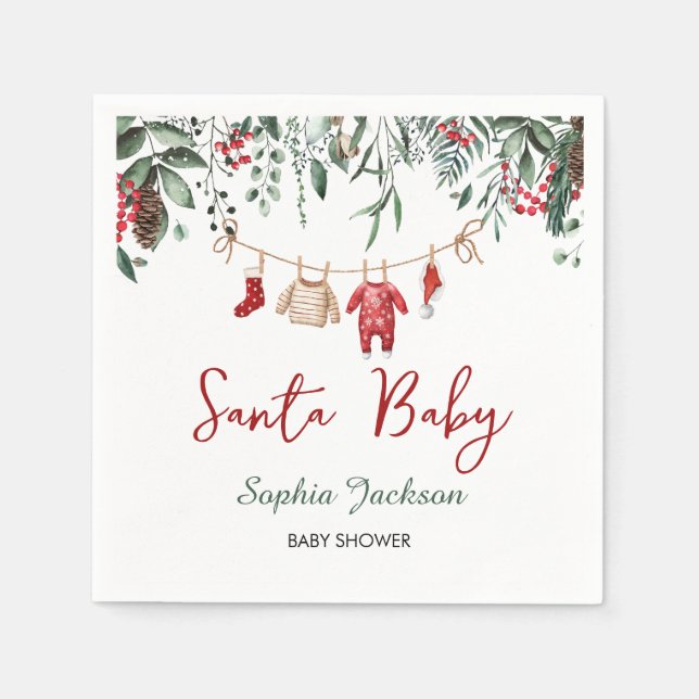 Santa Baby Shower Christmas Baby Clothes Winter Napkins (Front)