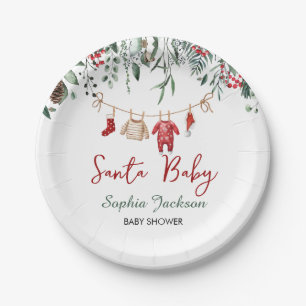 Santa Baby Shower Christmas Baby Clothes Winter Paper Plates