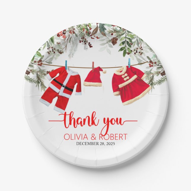 Santa Baby Shower, Christmas Baby Shower Paper Plates (Front)