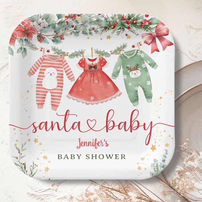 Santa Baby Shower Christmas Girl Paper Paper Plates (Creator Uploaded)
