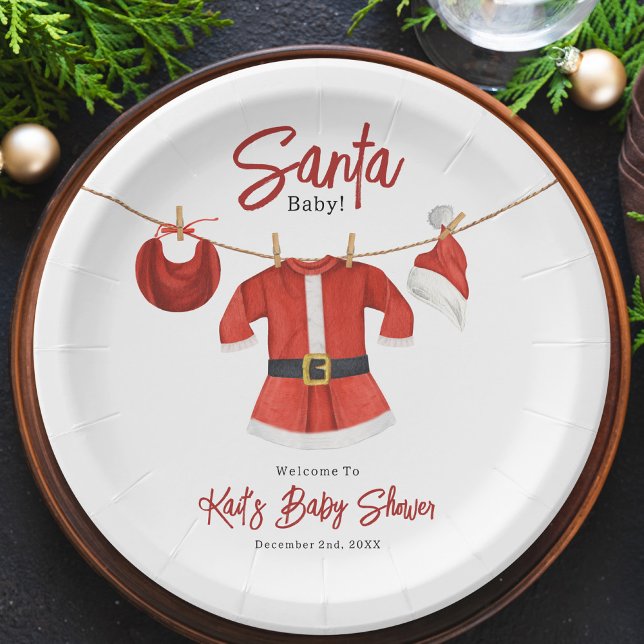 Santa Baby Shower Christmas Holiday Winter Dress Paper Plates (Creator Uploaded)