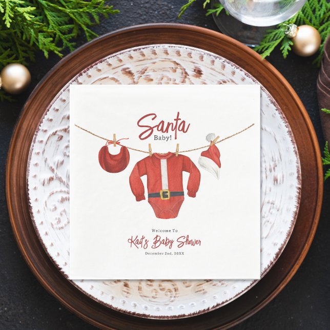 Santa Baby Shower Christmas Holiday Winter Welcome Napkins (Creator Uploaded)