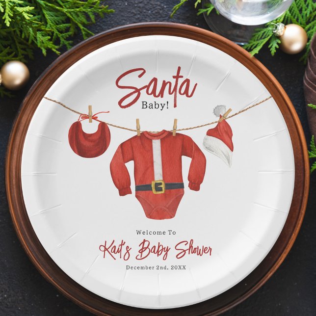 Santa Baby Shower Christmas Holiday Winter Welcome Paper Plates (Creator Uploaded)
