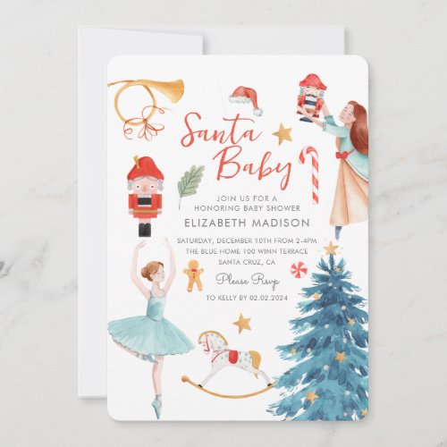 Santa Baby Shower Cute Watercolor Christmas   Invitation