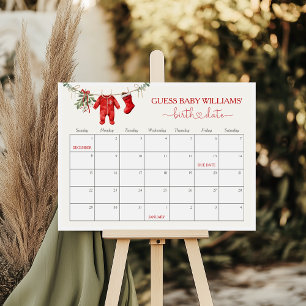 Santa Baby Shower Due Date Calendar Game Sign