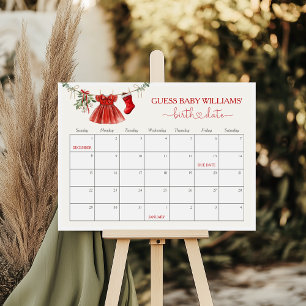 Santa Baby Shower Due Date Calendar Game Sign