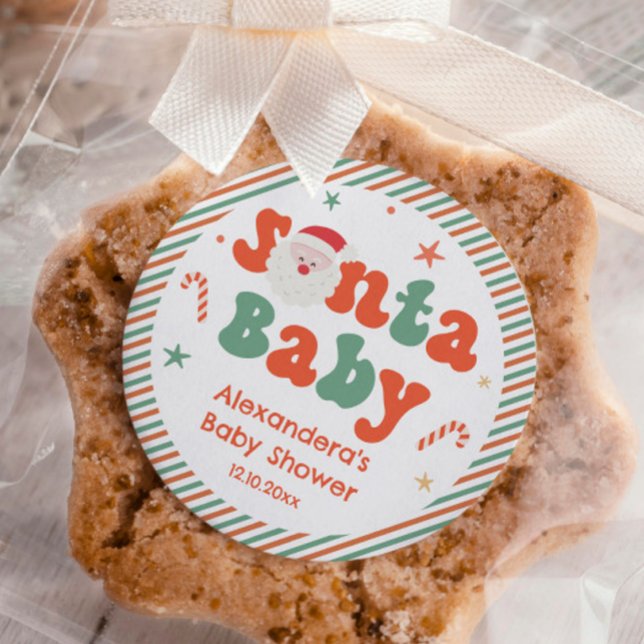 Santa Baby  Shower Favor  Classic Round Sticker (Creator Uploaded)