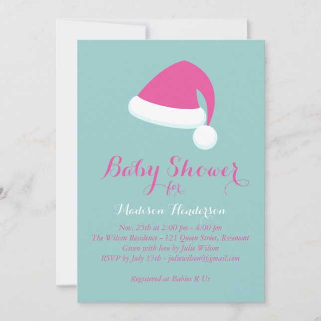 Santa Baby Shower Invitation - pink & turquoise (Front)