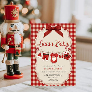 Santa Baby Shower Invitation   Red Gingham Christm