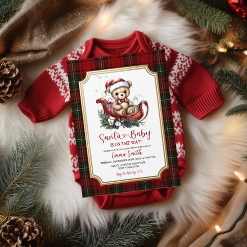 Santa Baby Shower Invitation | Teddy Bear in Sleig