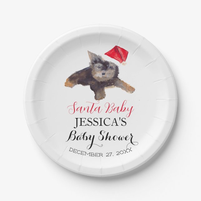 Santa Baby Shower Red Cute simple Thank you Paper Plates (Front)