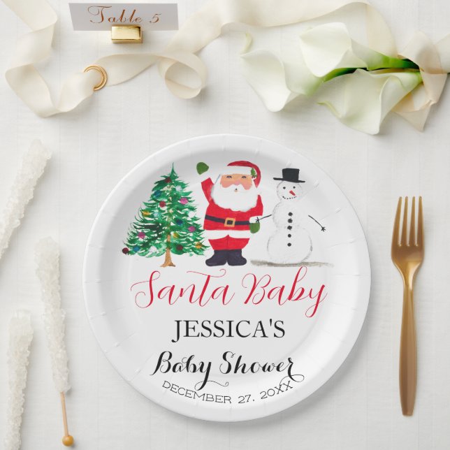 Santa Baby Shower Red Cute simple Thank you Paper Plates (Wedding)